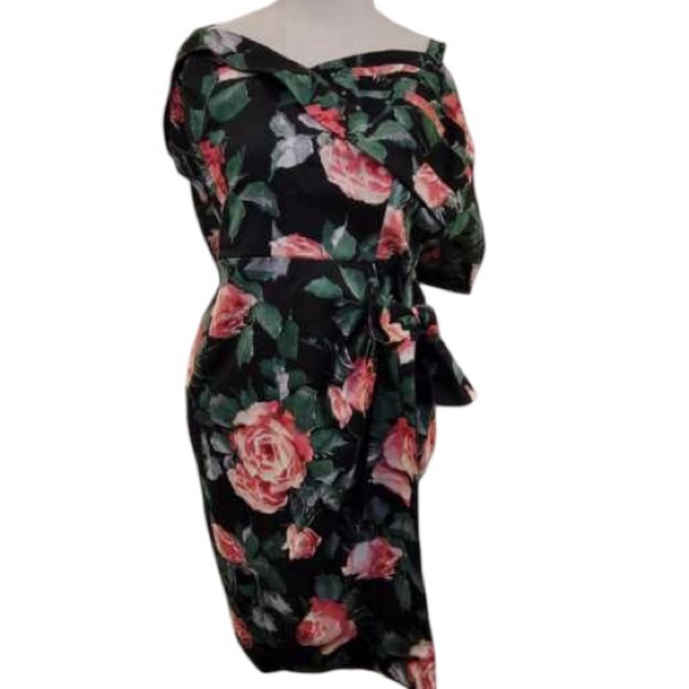 Vintage inspired Floral tank cocktail Dress in Black and Pink